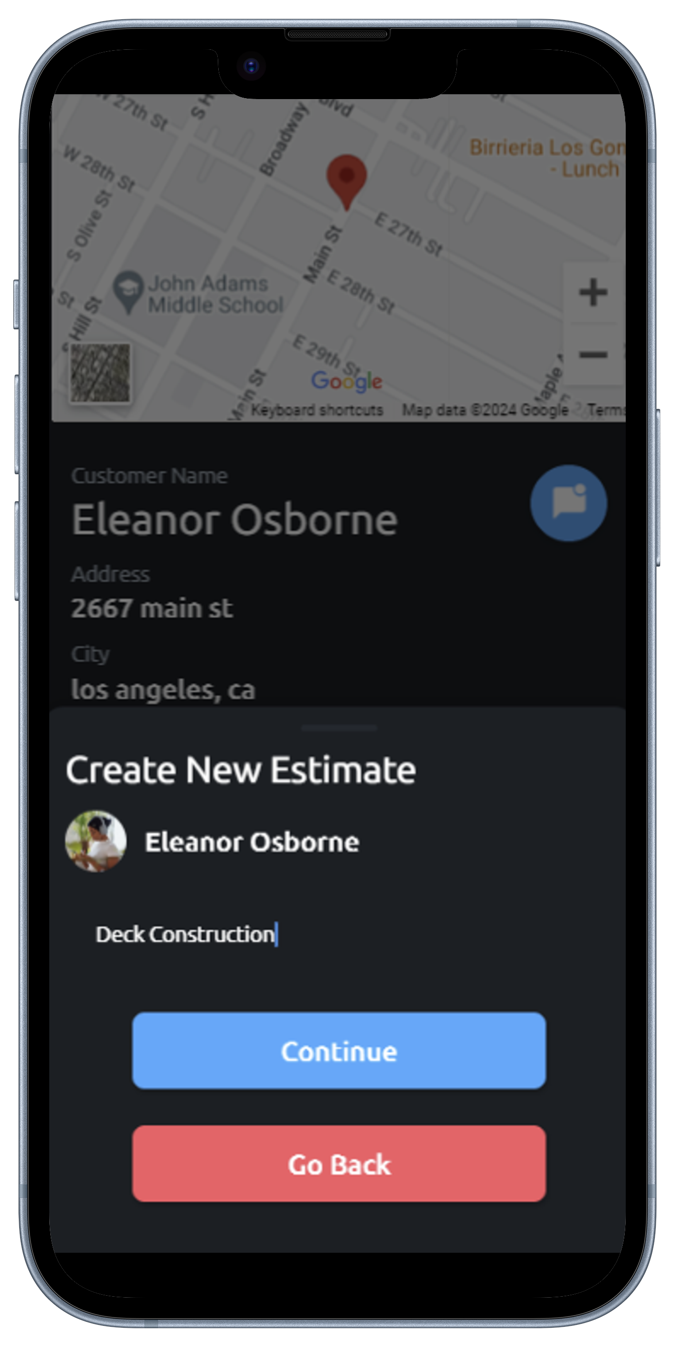 Estimator app on iPhone